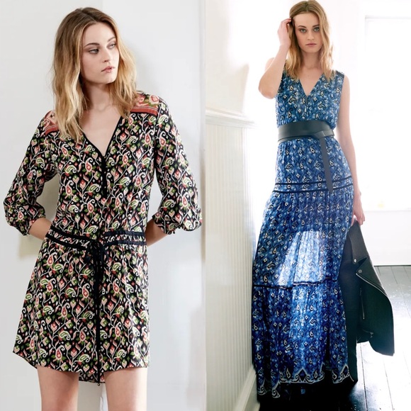 VERONICA BEARD Silk Boho Chic Paisley Ikat Print Long Sleeve Tie Waist Dress 10 - Picture 4 of 12